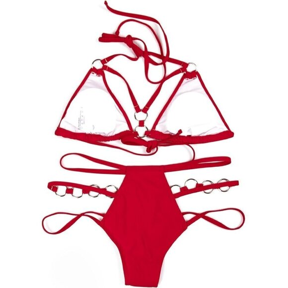 Womens Red  Sexy  Bikini Swimsuits String Padded Bathing Cheeky Swimwear - Picture 3 of 5